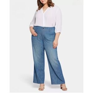 NYDJ Wide Leg Jeans Women 16W Blue Raw Hem Lift Tuck High Rise Lightweight Denim